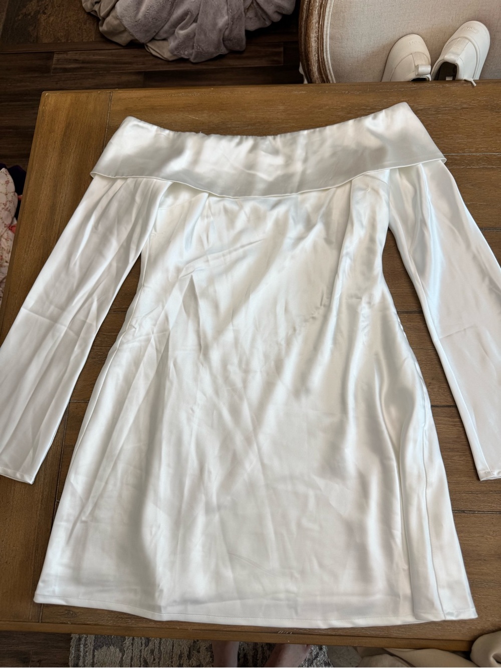 Lulu's White Off-Shoulder Long Sleeve Mini Dress